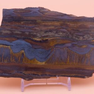 197g Polished Tiger-eye Jasper And Haematite Wittenoom Western Australian Slice Free Slab Display Stand TE05133