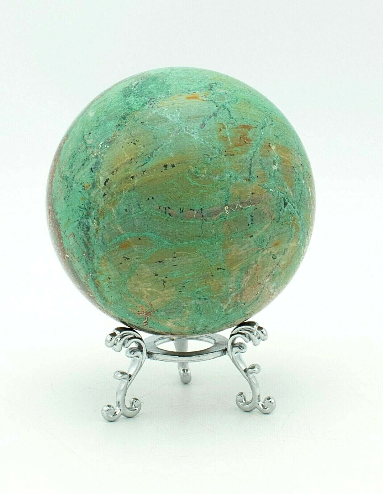 Western-Australia-Pilbara-Chrysocolla-Malachite-88mm-Rock-Sphere-Jasper-S1-373271431456